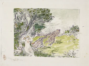 Ninfa sentado debaixo de uma árvore (ninfa sentada debaixo de uma árvore), 1900 (litografia em cores)